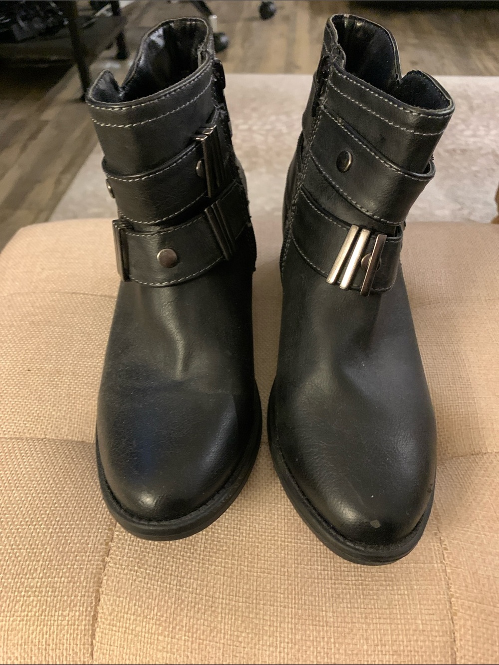 JustFab Black Buckle Strap Ankle Booties